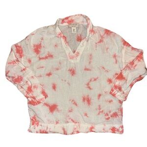 💰Rachel Zoe Top M Tie Dyed 100% Linen Beachy Boxy Pullover Tunic Peasant